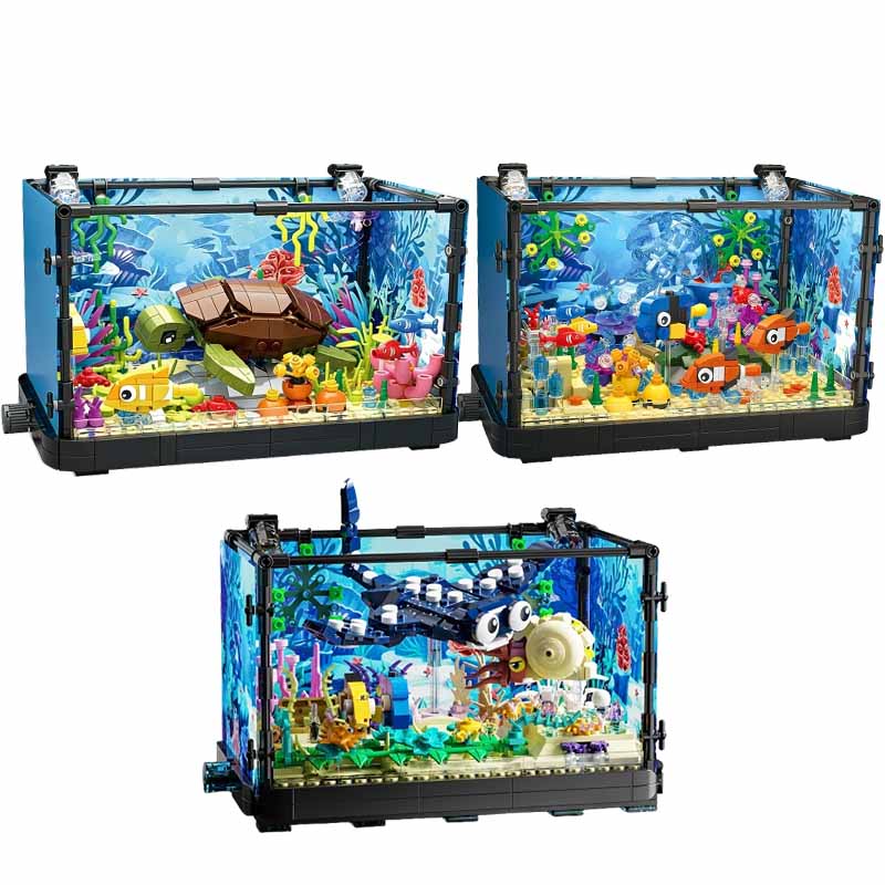 Aquarium Marine Fishes - 조명이 포함된 어항 빌딩 블록 세트,