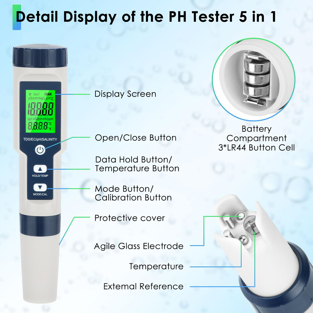 디지털 염소 측정기 PH 테스터 5 in 1 SALT/ - Marine Test Kit 리뷰 및 가격