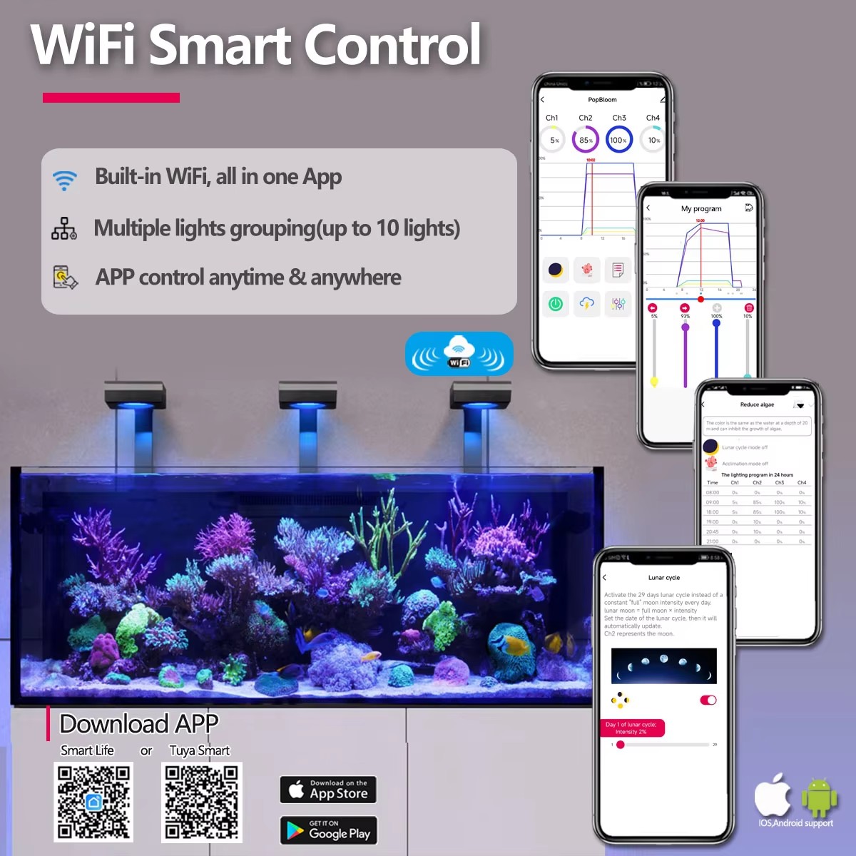 팝블룸 RL90 WiFi 리프 수족관 조명 100W,  - Aquarium Marine Fishes 리뷰 및 가격