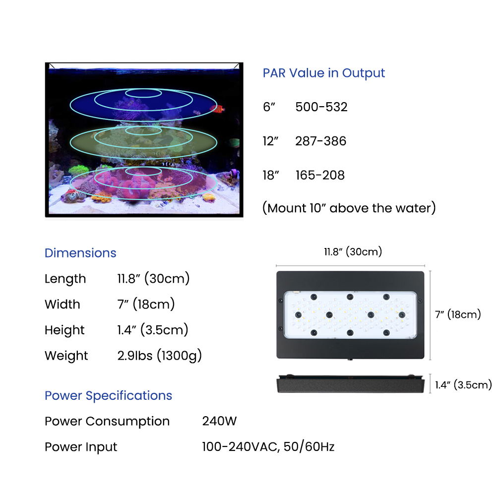 A8SE II Max 및 Blue 240W 풀 스펙트럼 - Aquarium Marine Blue 리뷰 및 가격